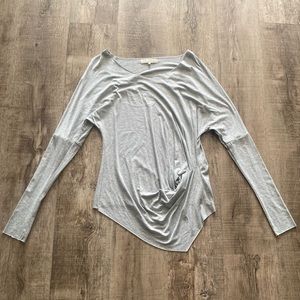 Joah Brown Heather gray long sleeve tee shirt asymmetrical knotted EUC